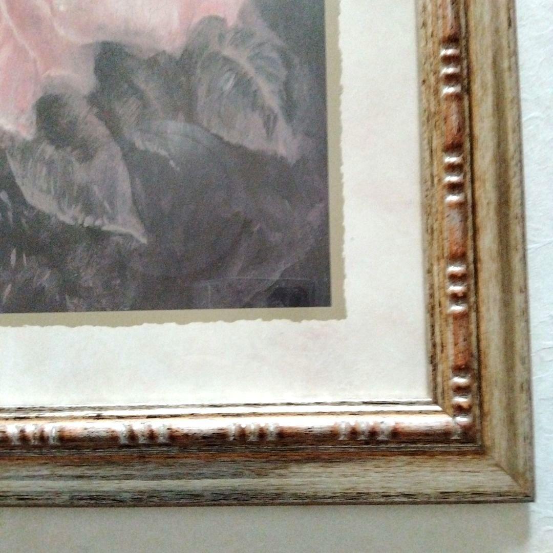 大型バラの絵画　装飾的ゴールドフレーム　金色額縁　アンティーク　イタリア製