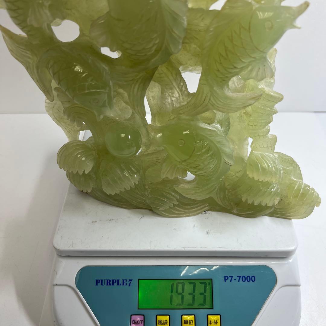 砡製　特大魚透置物　共箱　1933g/最大横幅約24㎝　東Y7-1114①