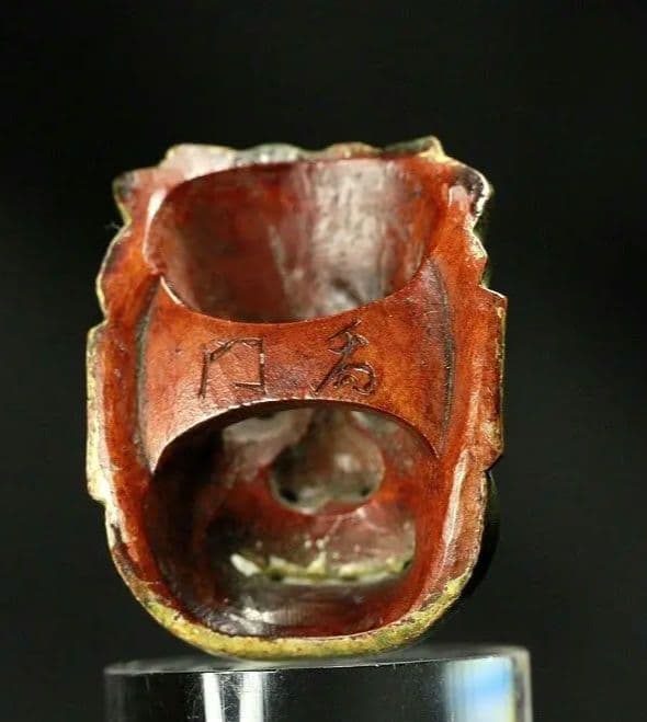 兎門 在銘 柘植彫 彩色 面根付 「雅楽面」 江戸時代