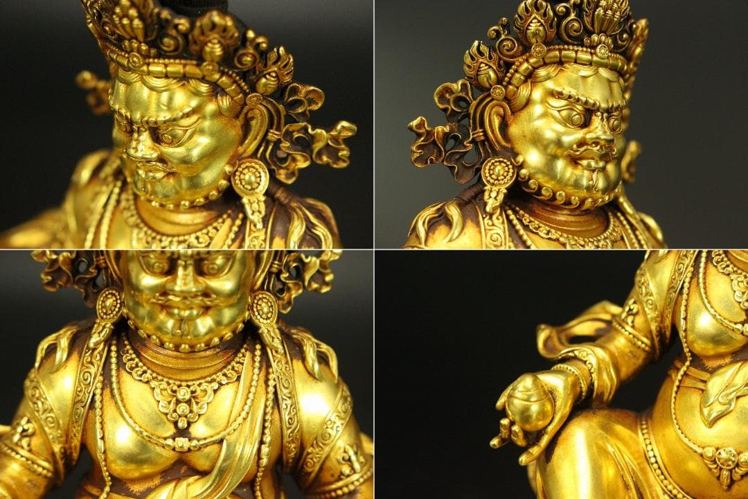 中国美術 銅鍍金黄財寶天王 永楽年製 文字 チベット仏 仏教(HA526)