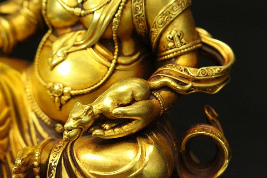 中国美術 銅鍍金黄財寶天王 永楽年製 文字 チベット仏 仏教(HA526)