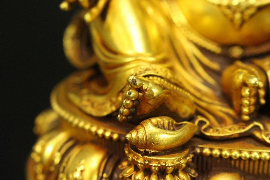 中国美術 銅鍍金黄財寶天王 永楽年製 文字 チベット仏 仏教(HA526)
