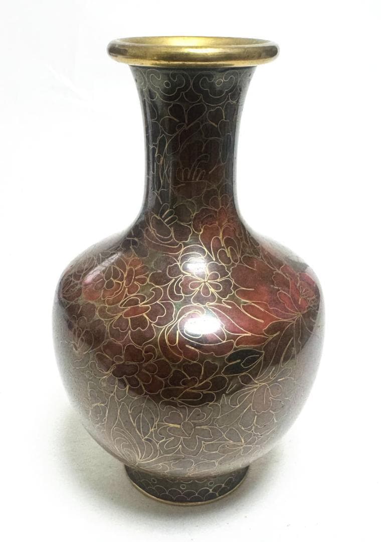 琺琅彩 七宝花紋瓶 七宝焼 一輪生 銅製 時代物 唐物 骨董 WWST019