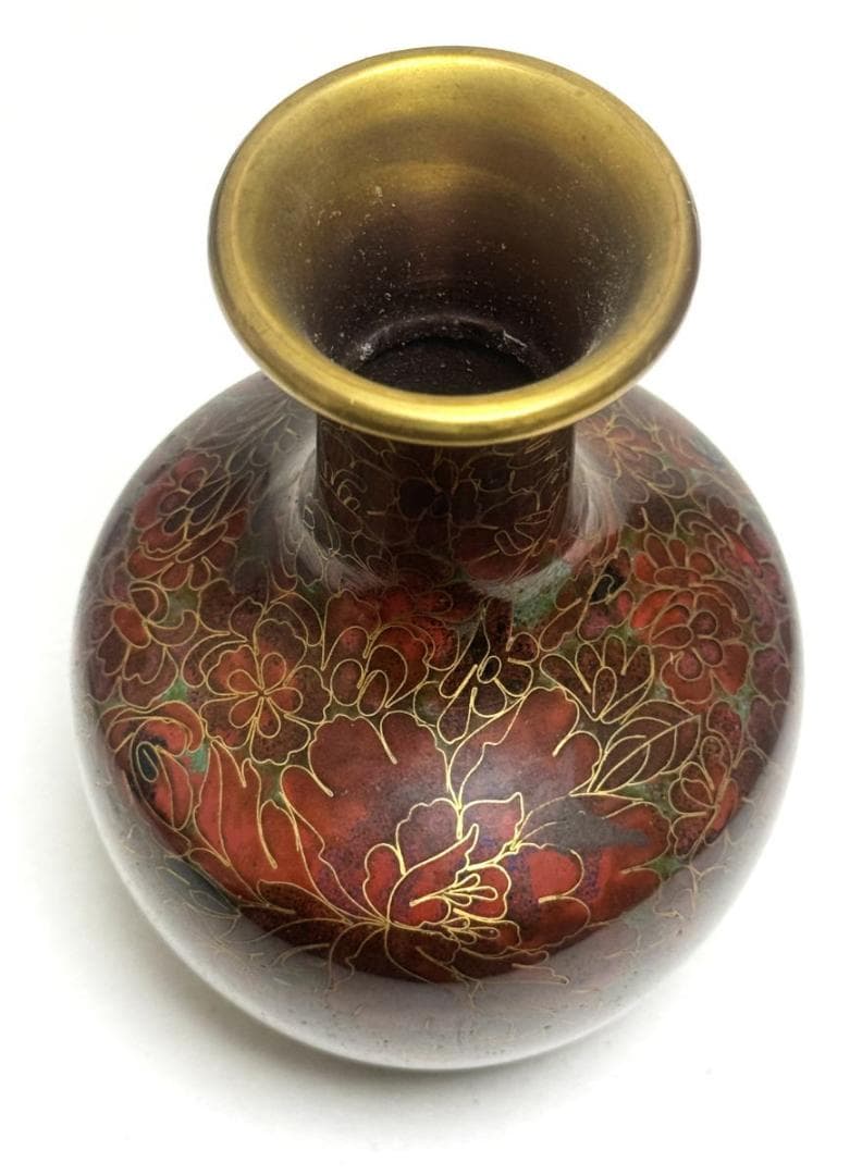 琺琅彩 七宝花紋瓶 七宝焼 一輪生 銅製 時代物 唐物 骨董 WWST019