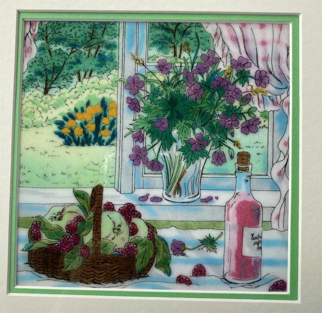 七宝焼　窓辺　(京七宝)   ヒロミ.アートの七宝絵画