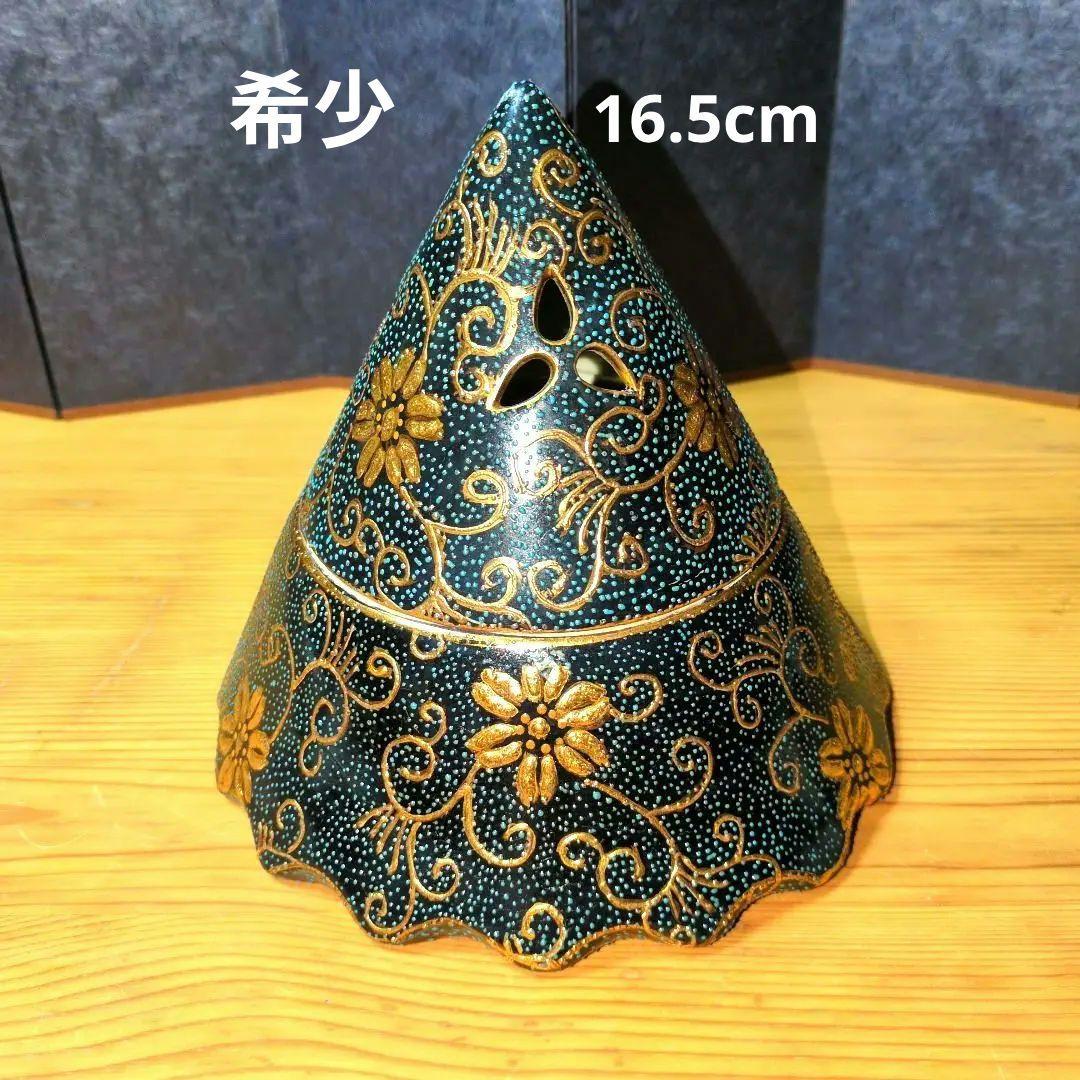 希少 薩摩焼 骨董 円錐形 16.5cm 香炉 九谷金彩青粒鉄仙 唐草 茶道具