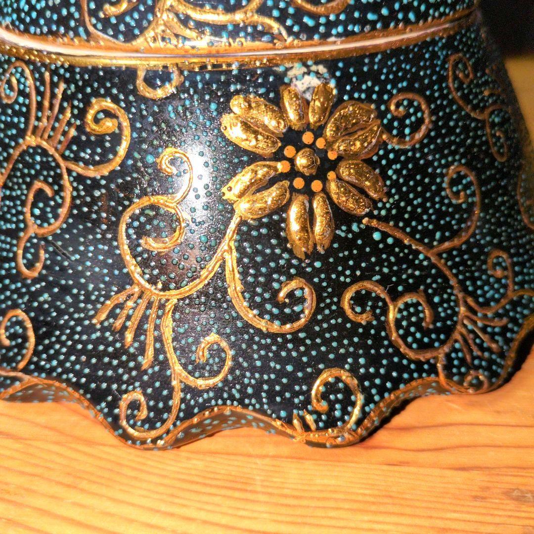 希少 薩摩焼 骨董 円錐形 16.5cm 香炉 九谷金彩青粒鉄仙 唐草 茶道具