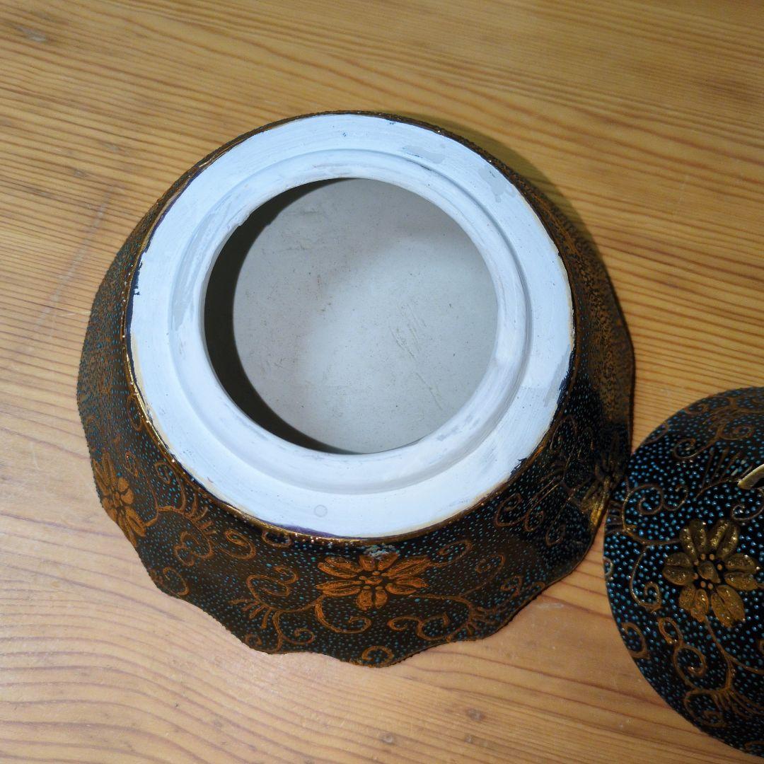 希少 薩摩焼 骨董 円錐形 16.5cm 香炉 九谷金彩青粒鉄仙 唐草 茶道具