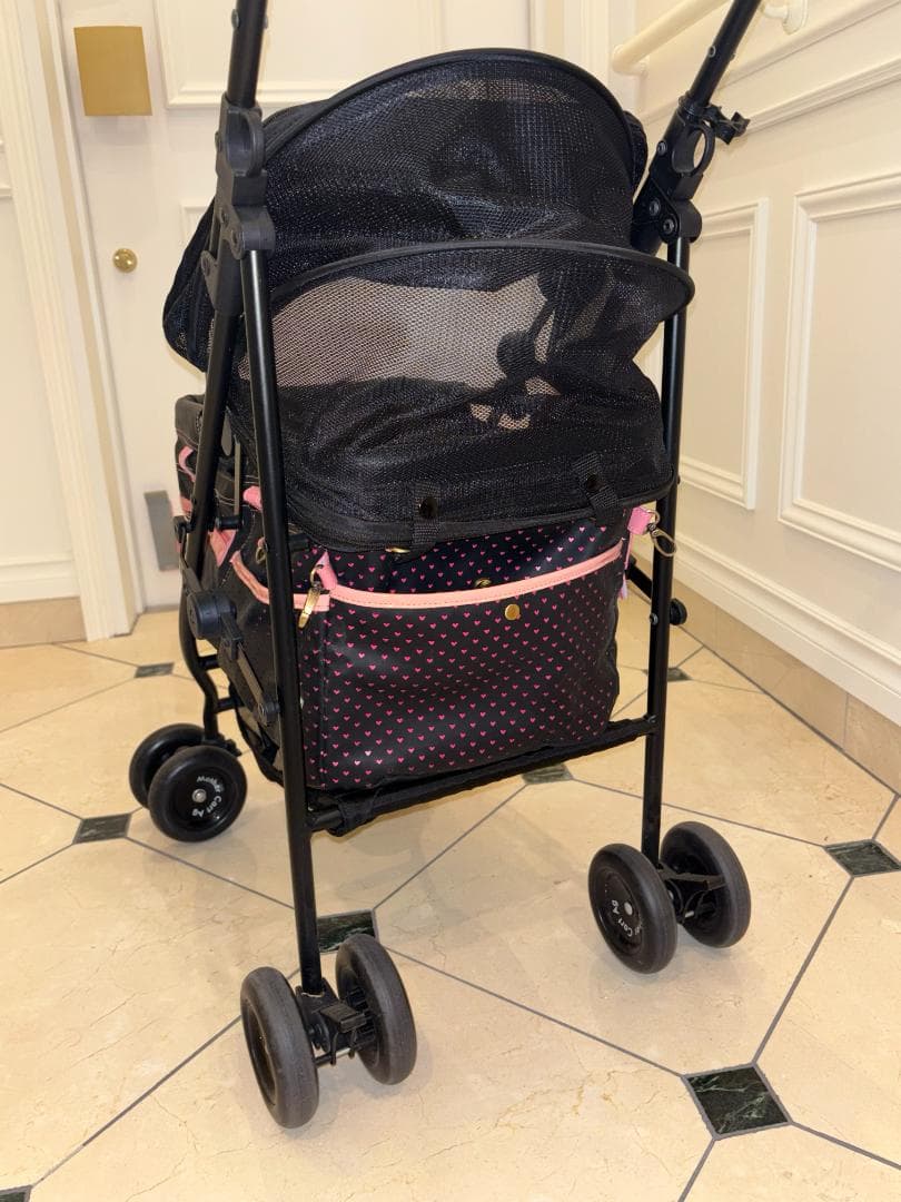 ペットカート ブラック ピンク ハート柄