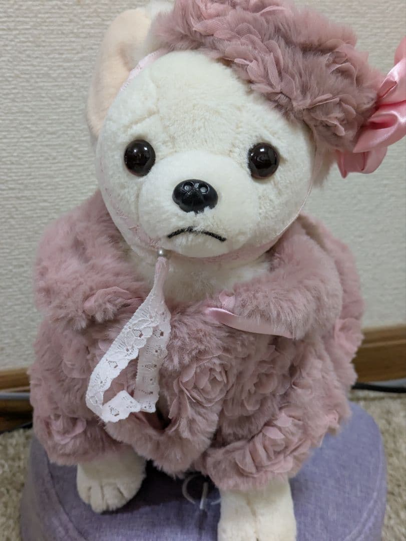 オーダー可能　ピンクのバラ模様ファーケープ＆ファーベレー帽　ハンドメイド