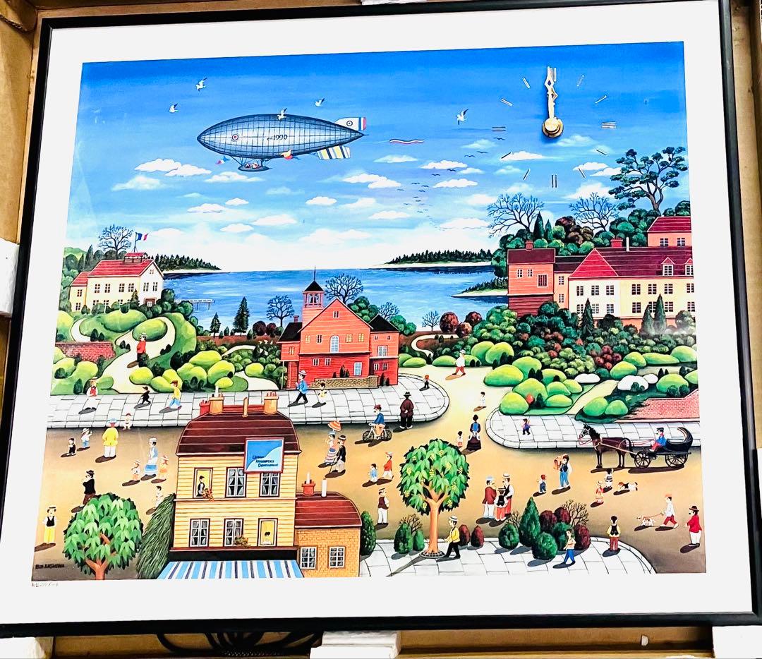 B. KASHIWA リトグラフ 風景画 フレーム付き「南仏のリゾート」