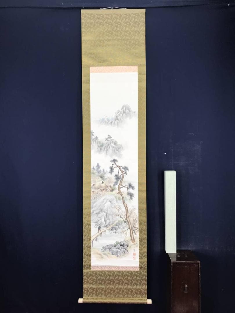 【真作】大輝/梅花山水図/掛軸☆宝船☆AB-591