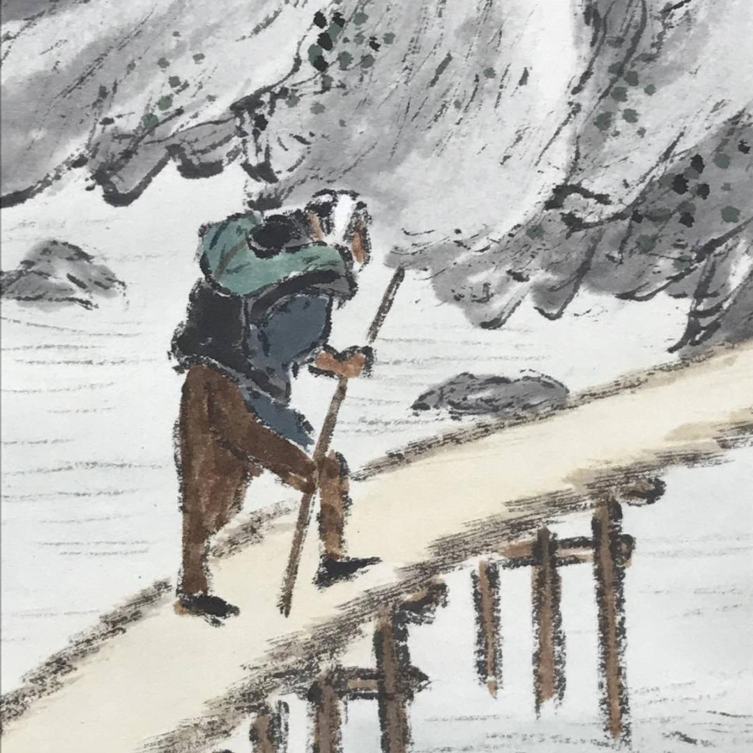 【真作】大輝/梅花山水図/掛軸☆宝船☆AB-591