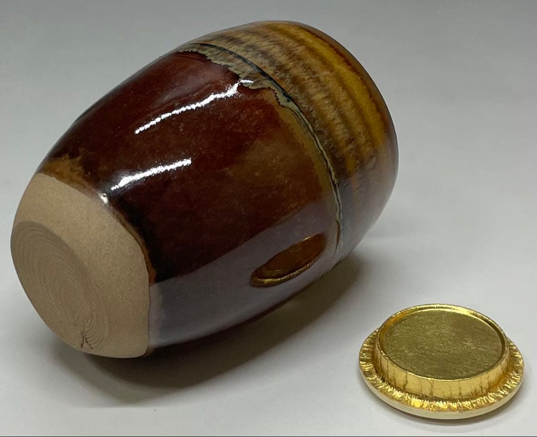 高取喜恵　肩衝茶入　高取焼　四方桟共箱　栞　yy14