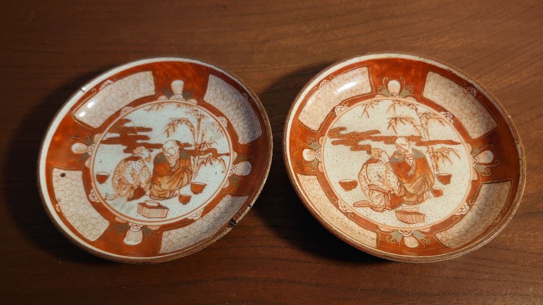 九谷焼　赤絵　小野窯　宮本屋窯　飯田屋　アンティーク九谷焼　蔵出し　2客