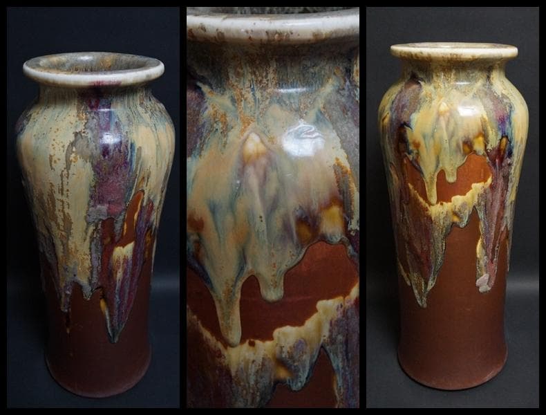 茶道具 流釉 花瓶 壺 飾り壺 在銘 / 花器 茶道具