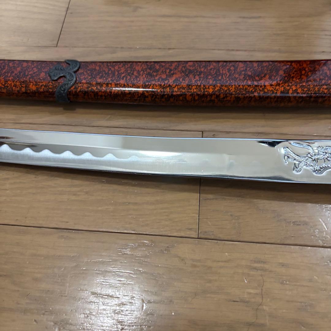 模造刀 美品 伝統的な日本刀スタイルの装飾刀　オレンジ