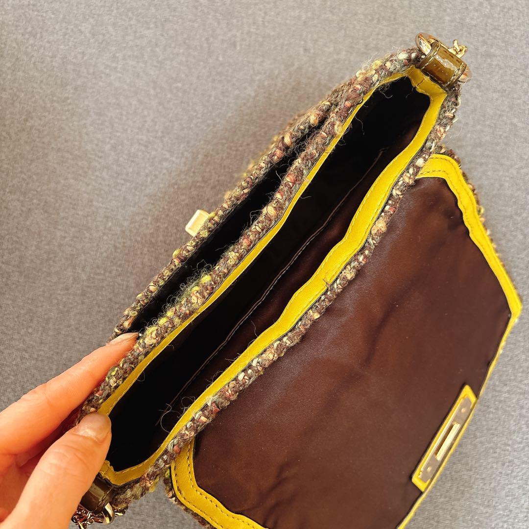 COACH　コーチ　ツイード チェーン 　パンコール　ショルダーバッグ　緑