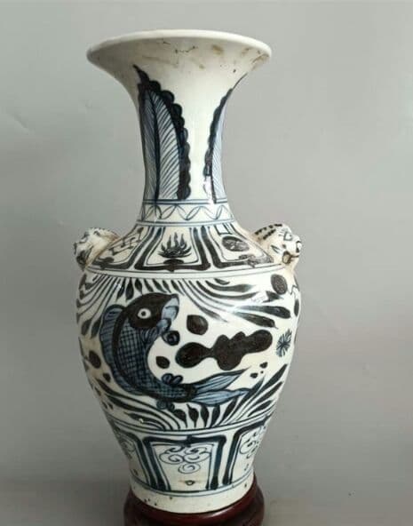 元青花手描き花魚紋豹頭瓶骨董品古品古品出土品所蔵置物