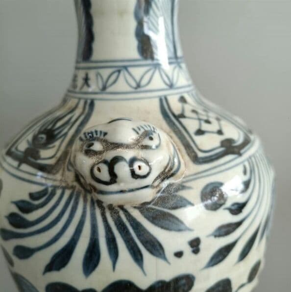 元青花手描き花魚紋豹頭瓶骨董品古品古品出土品所蔵置物