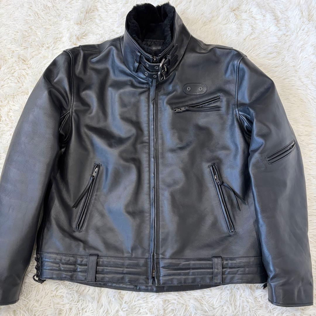 特大 リューグーレザーズ ライダース ジャケット ボア襟 牛革 黒 2XL