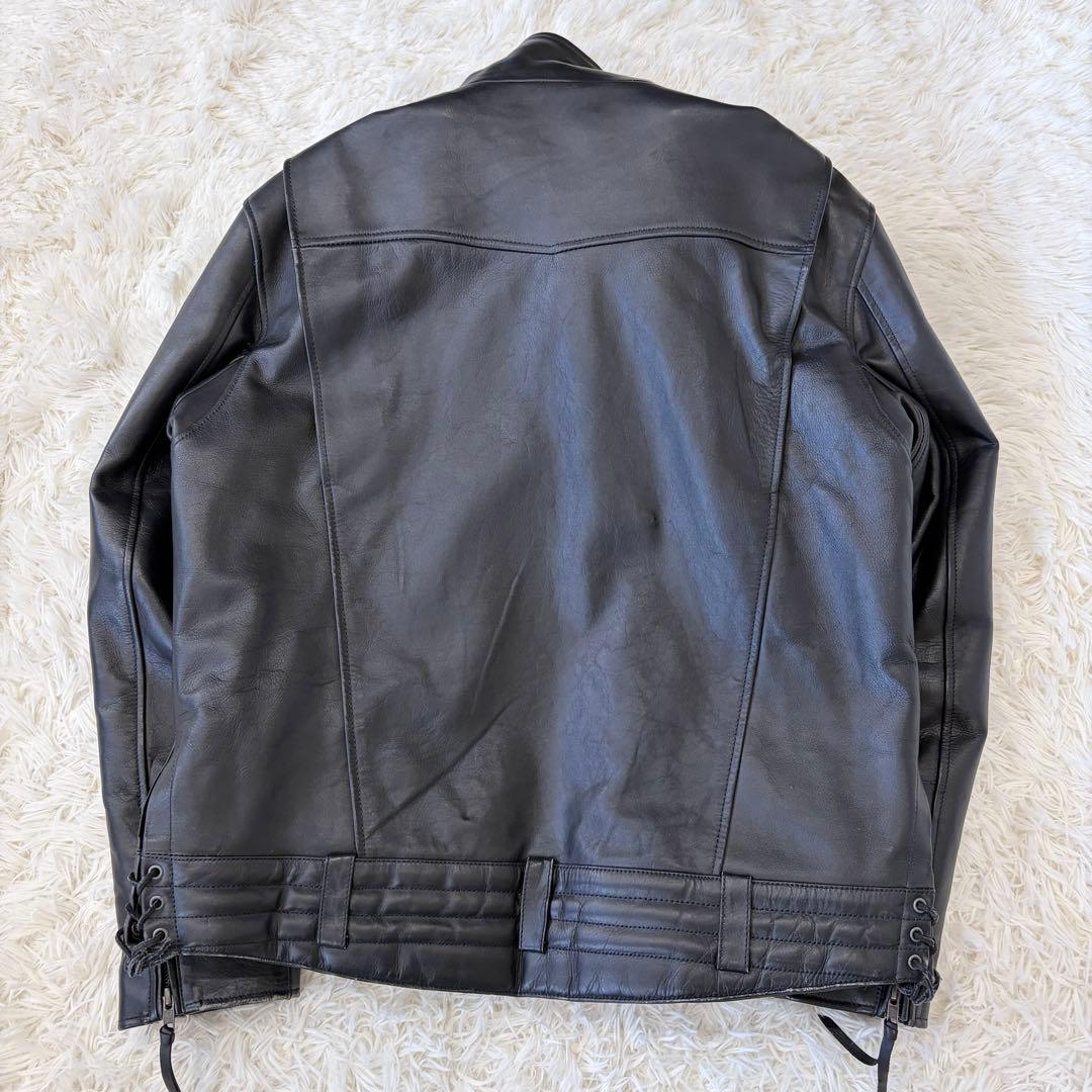 特大 リューグーレザーズ ライダース ジャケット ボア襟 牛革 黒 2XL