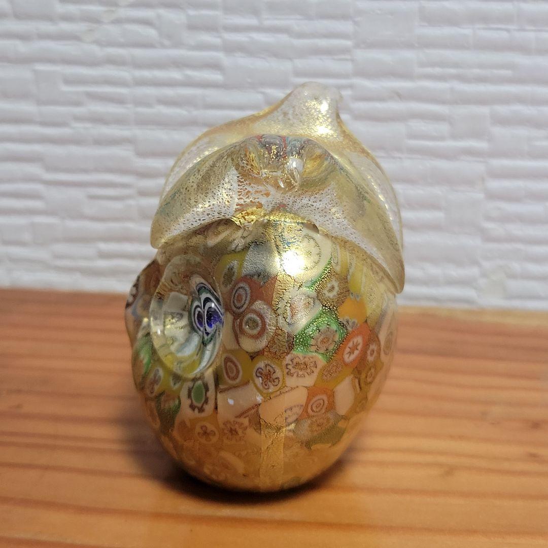 イタリアベネチアガラス　ムラノガラス　フクロウ　金彩