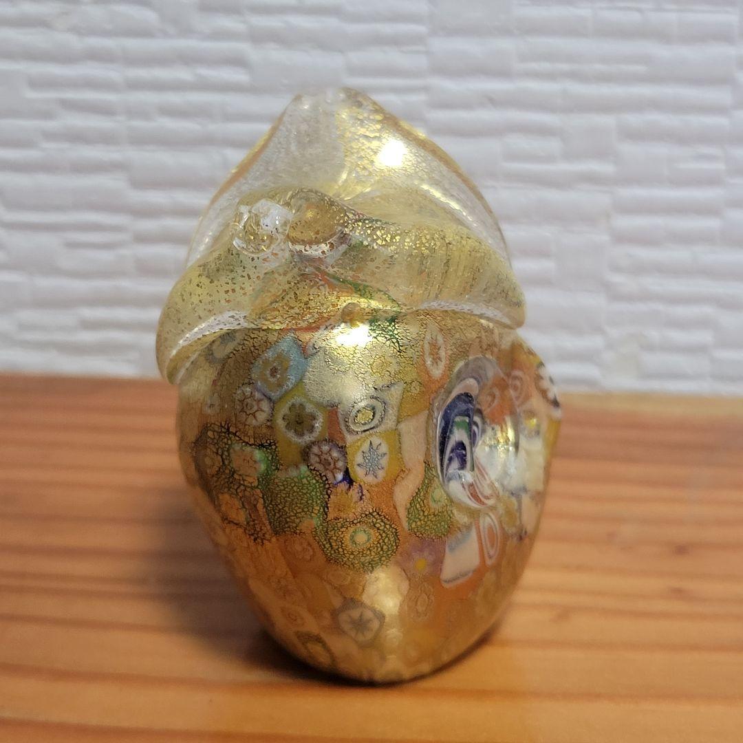 イタリアベネチアガラス　ムラノガラス　フクロウ　金彩