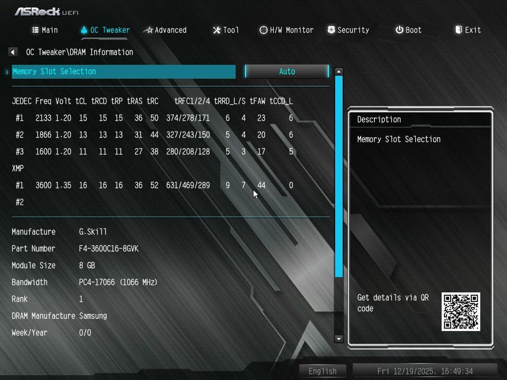 メモリー G.Skill F4-3600C16D-16GVK