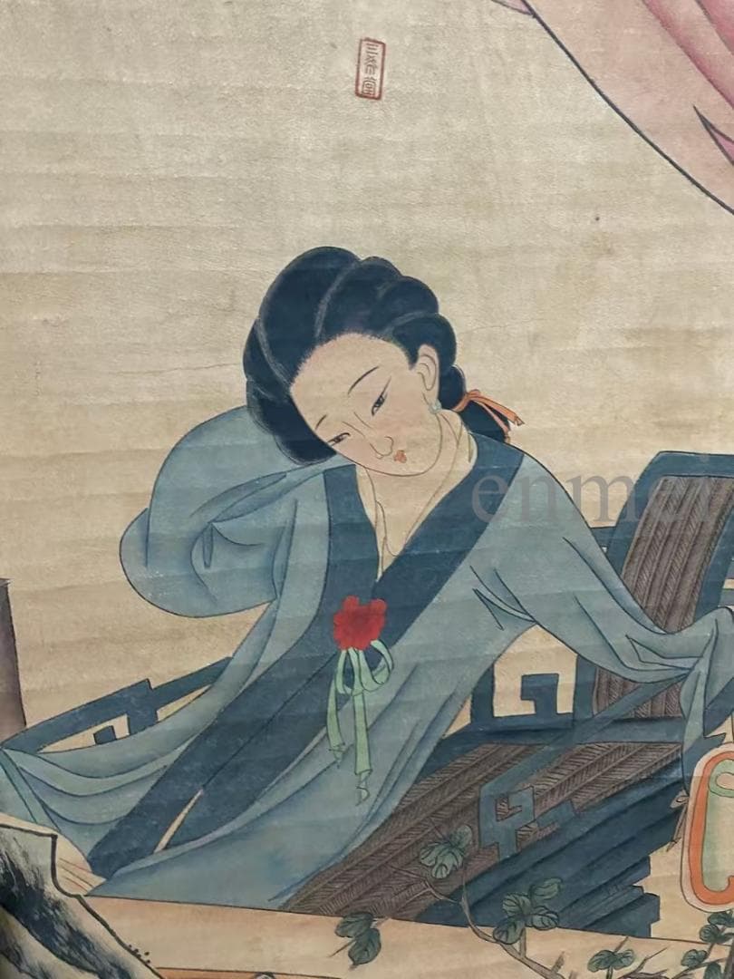 中国古美術・旧藏・明代風・唐寅款・人物図・手描き中堂画・宣紙・掛軸・書画・骨董