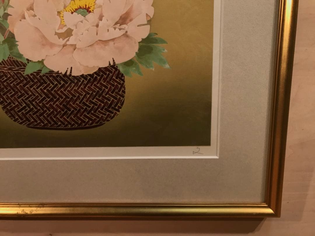 堀文子　「牡丹」　リトグラフ　直筆サイン・エディション・作品証明シール有り