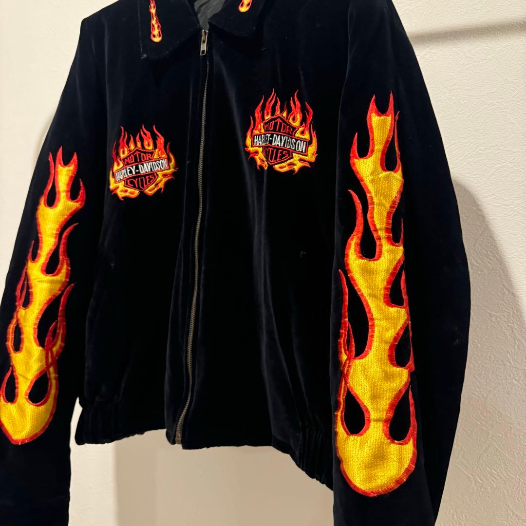 〈レア〉Harley-Davidson フレイム刺繍ベロアジャケット