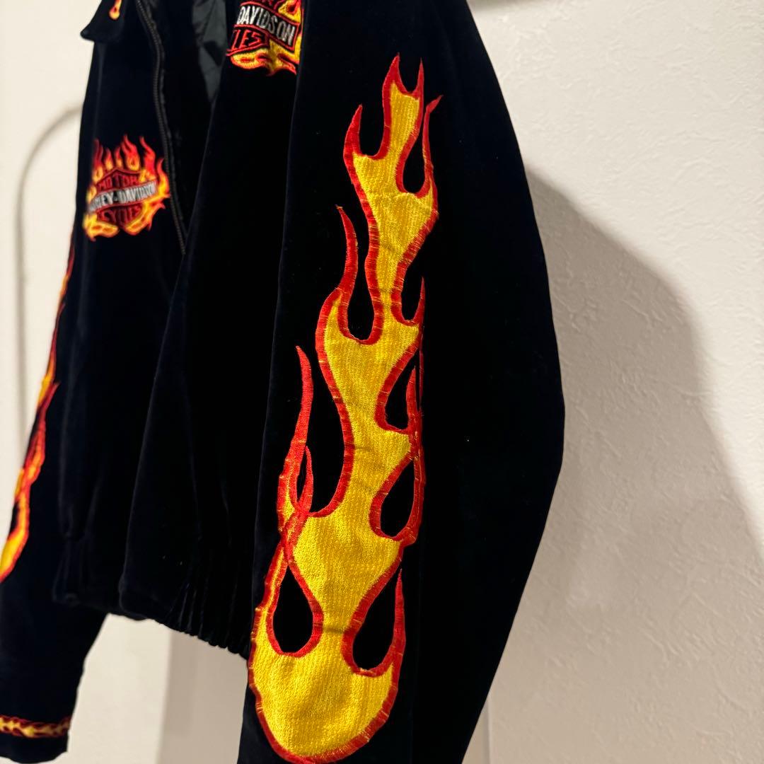 〈レア〉Harley-Davidson フレイム刺繍ベロアジャケット