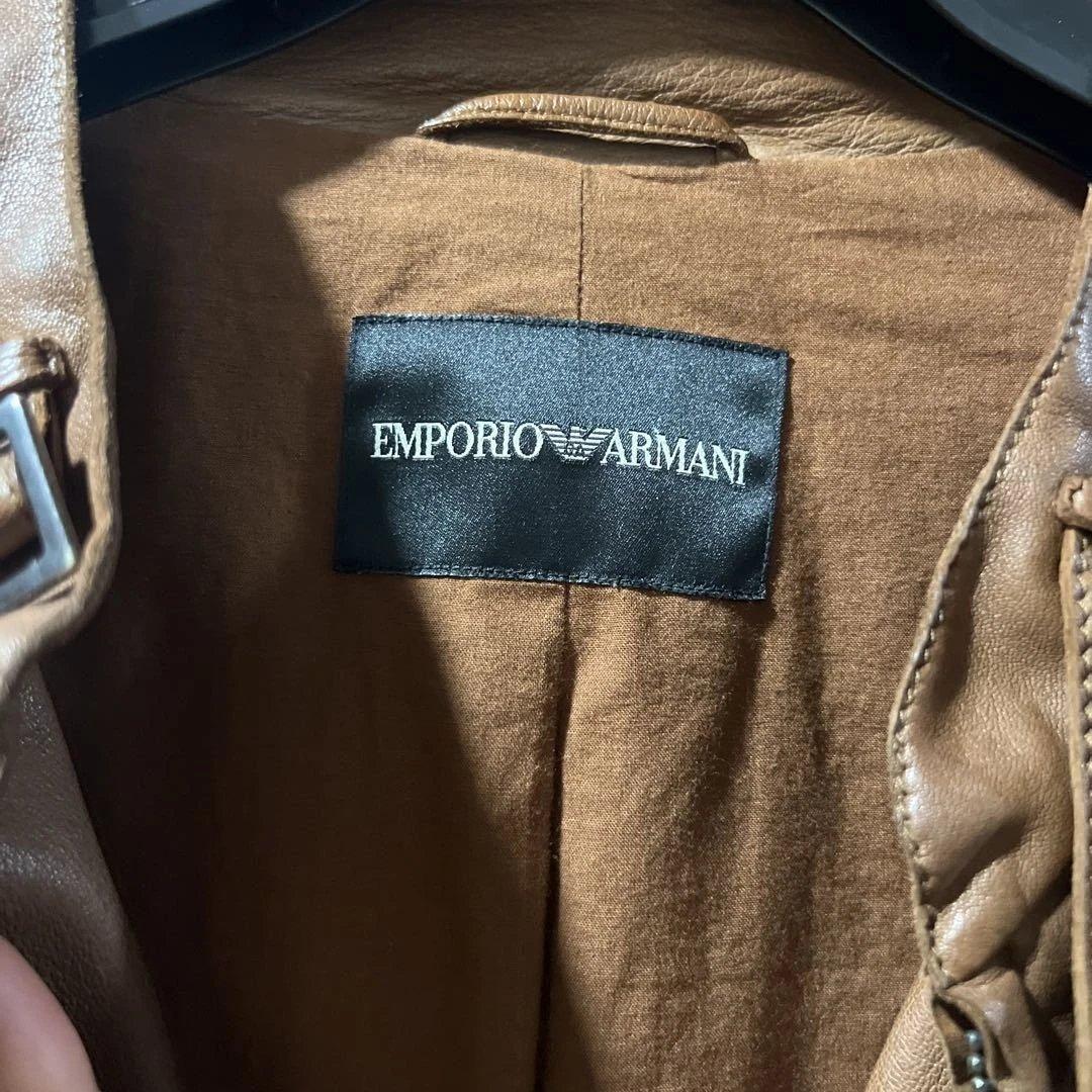 Emporio Armani ブラウンレザーシングルライダース