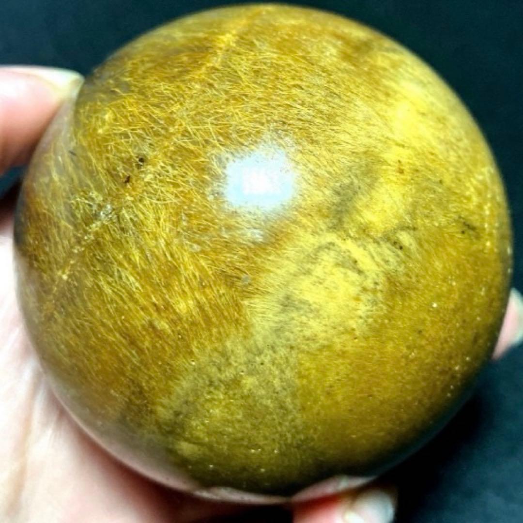超大玉　64mm ゴールドルチルクォーツ　丸玉　スフィア　金針水晶