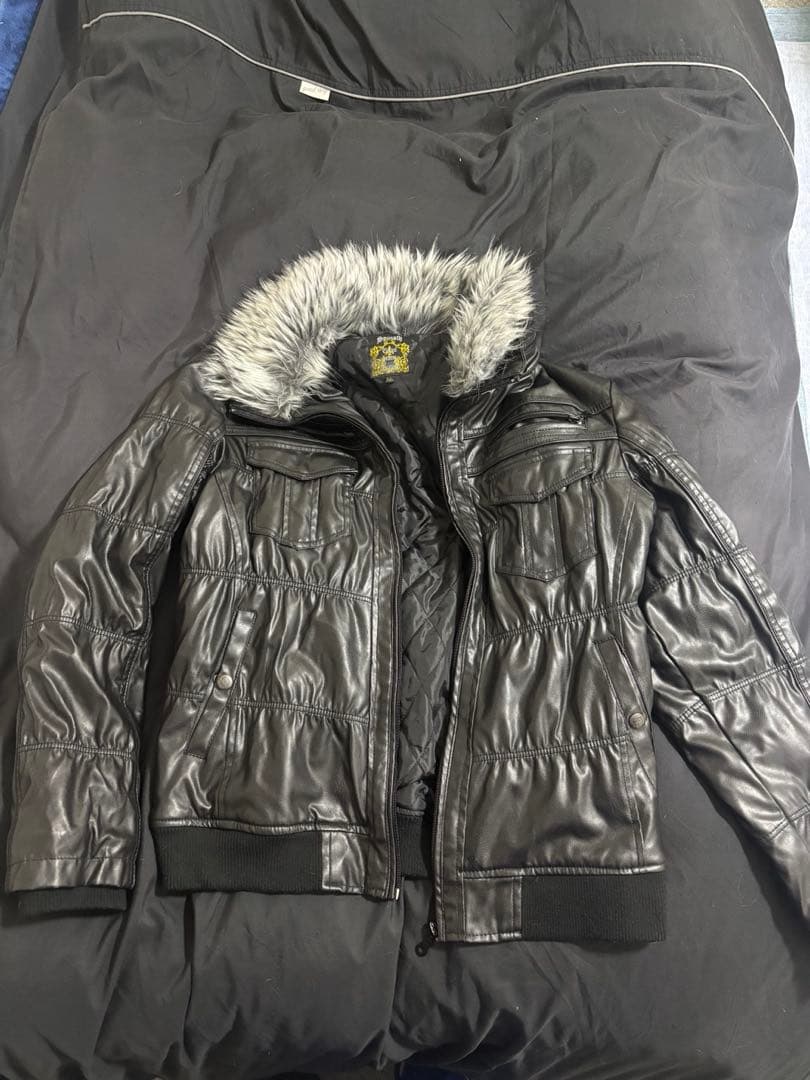 spinach leather fur jacket 平成 y2k