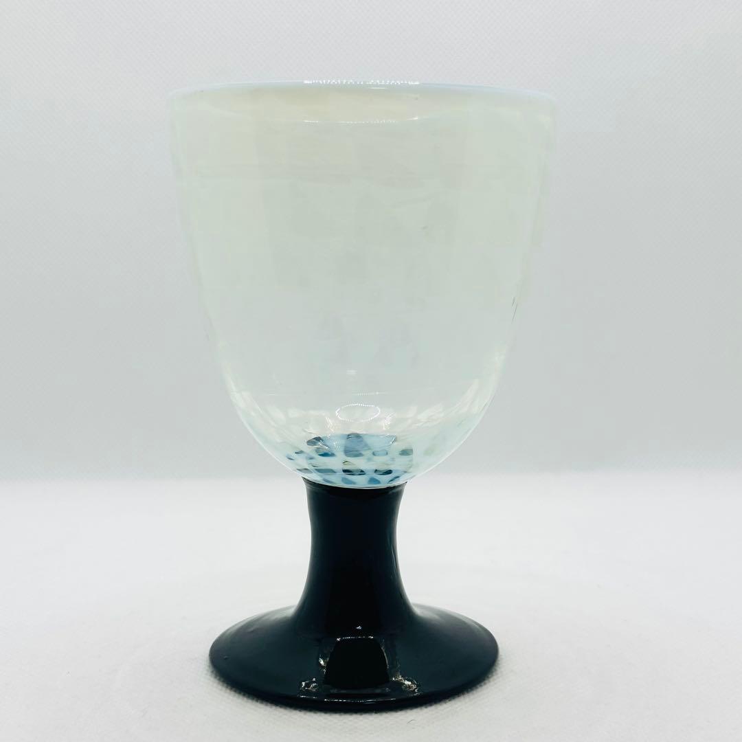 大正～昭和初期 アンティーク 氷コップ 手吹きガラス 黒脚 水玉模様　希少