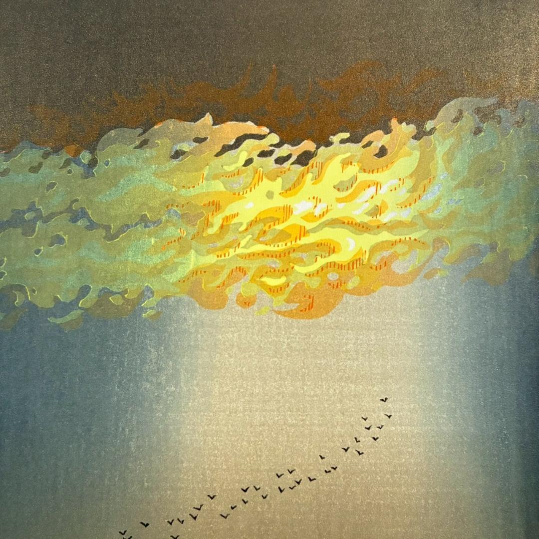 美品 牧野宗則「天啓」木版画 1999年制作 直筆サイン入り オリジナル額装