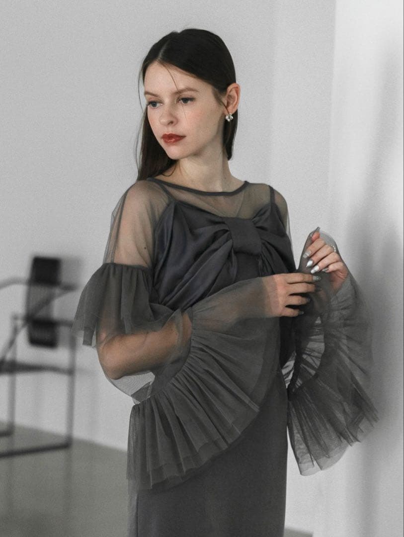 【LEJA】2WAYリボンビスチェチュールベロアワンピースドレス