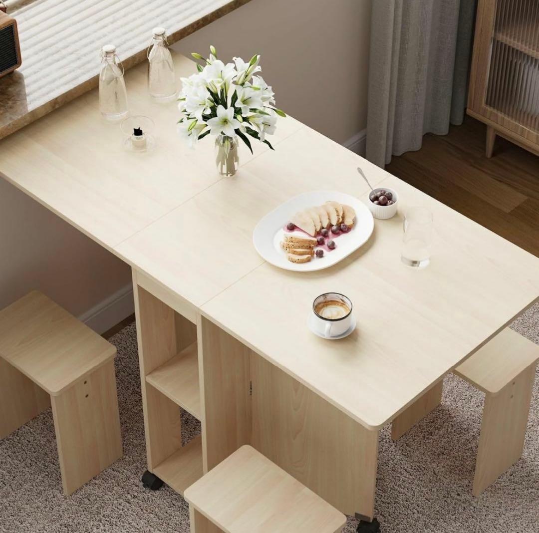 ダイニングテーブル 幅120 折りたたみデスク 伸長式 バタフライ イス付き