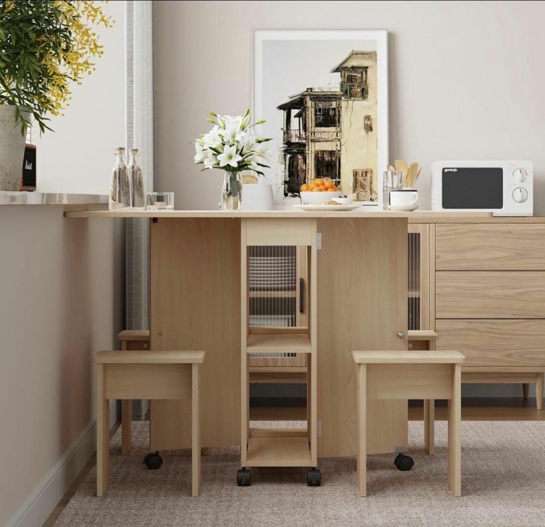 ダイニングテーブル 幅120 折りたたみデスク 伸長式 バタフライ イス付き