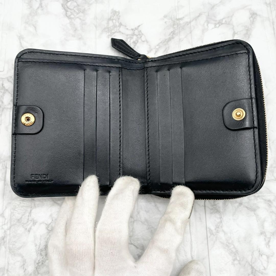 極美品✨️フェンディ　エフイズ　二つ折り財布　レザー　ミニ財布　ブラック　黒