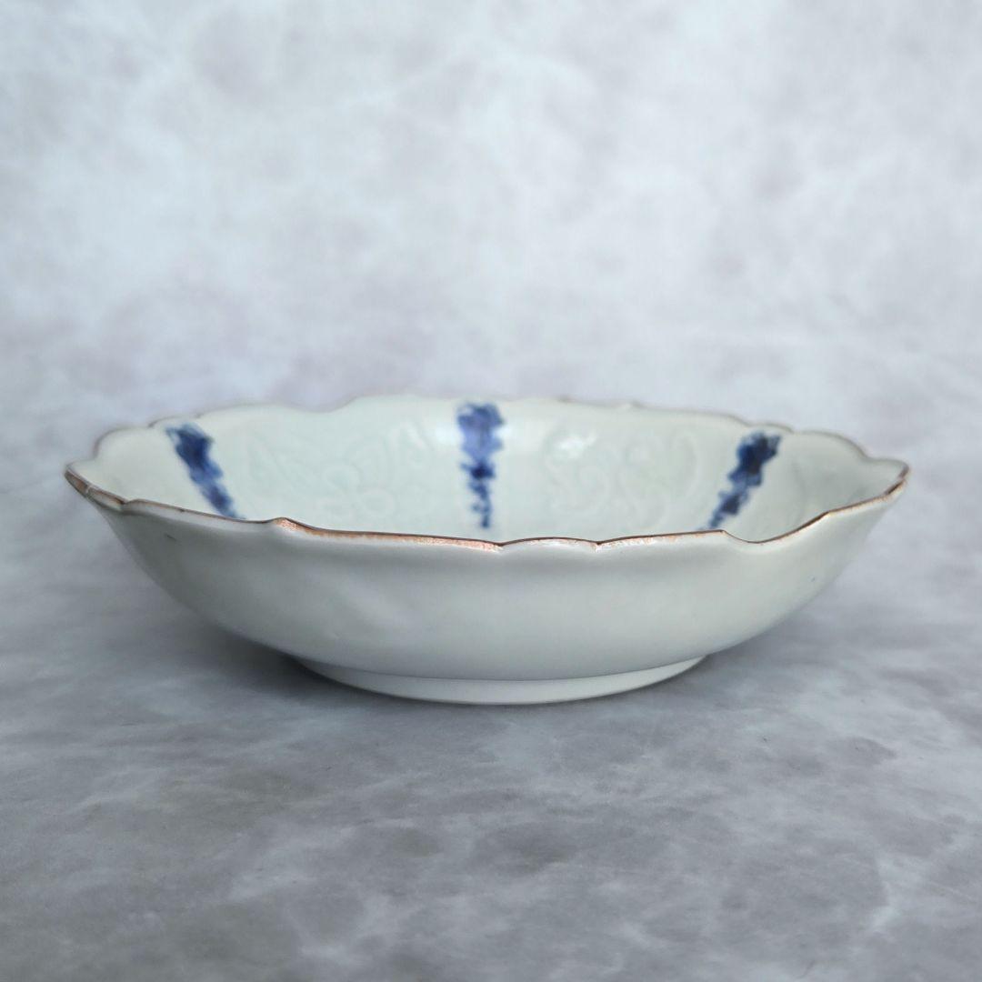 古伊万里　染付　陽刻　深皿　膾皿　唐人　韃靼人　江戸　アンティーク　金継ぎ　金直