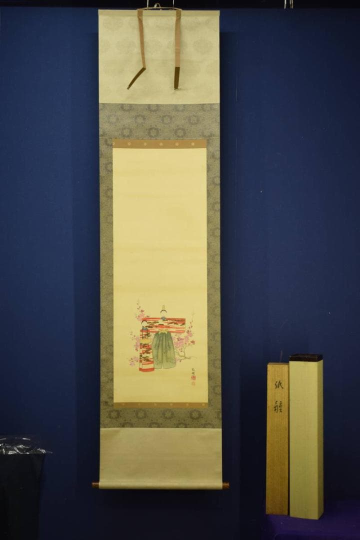 真作/橋本雅邦/立雛図/橋本永邦の桐極二重箱付/布袋屋掛軸HJ-428