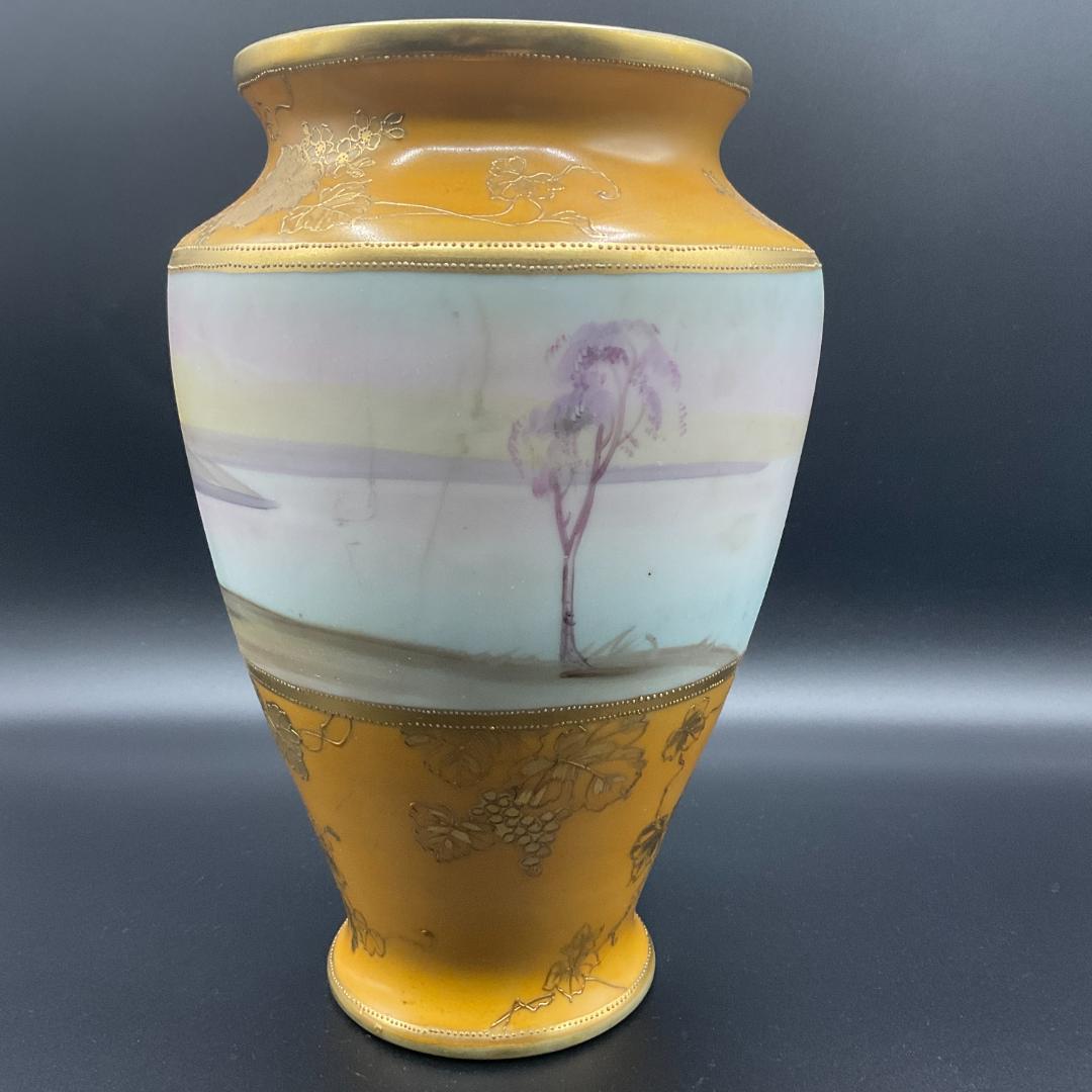 大型 オールドノリタケ 金盛 盛上 花瓶 水差し 風景 里帰り 金彩