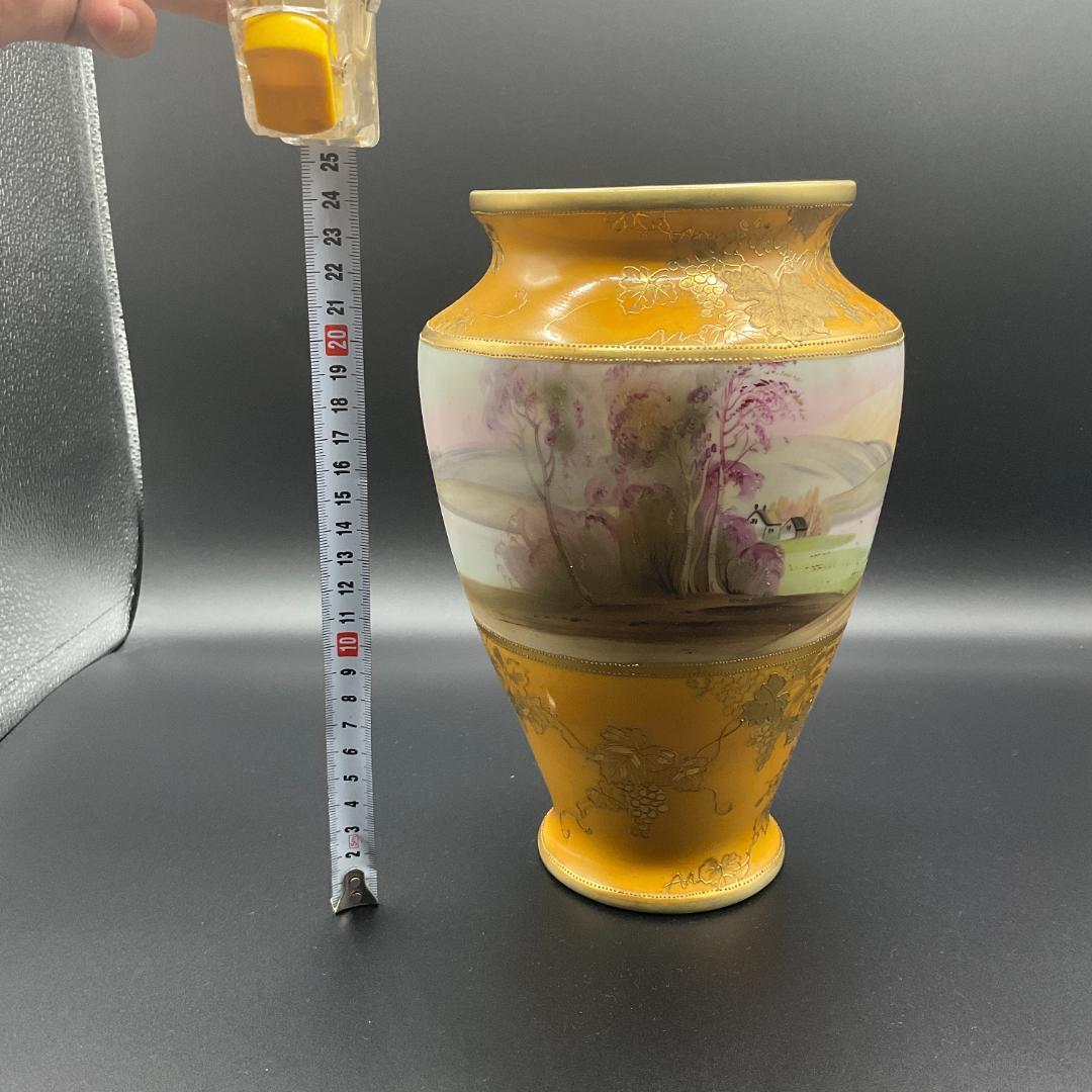 大型 オールドノリタケ 金盛 盛上 花瓶 水差し 風景 里帰り 金彩