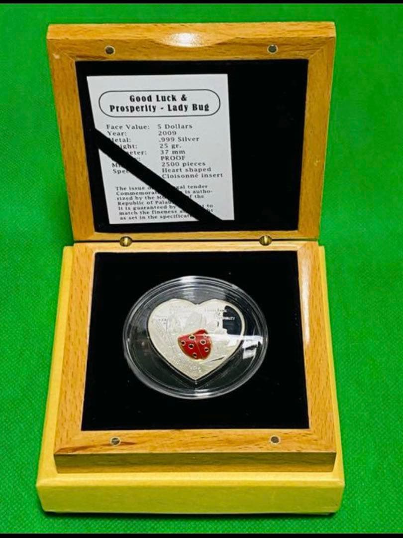 銀貨 てんとう虫 ハート型 七宝焼埋込 純銀 プルーフ
