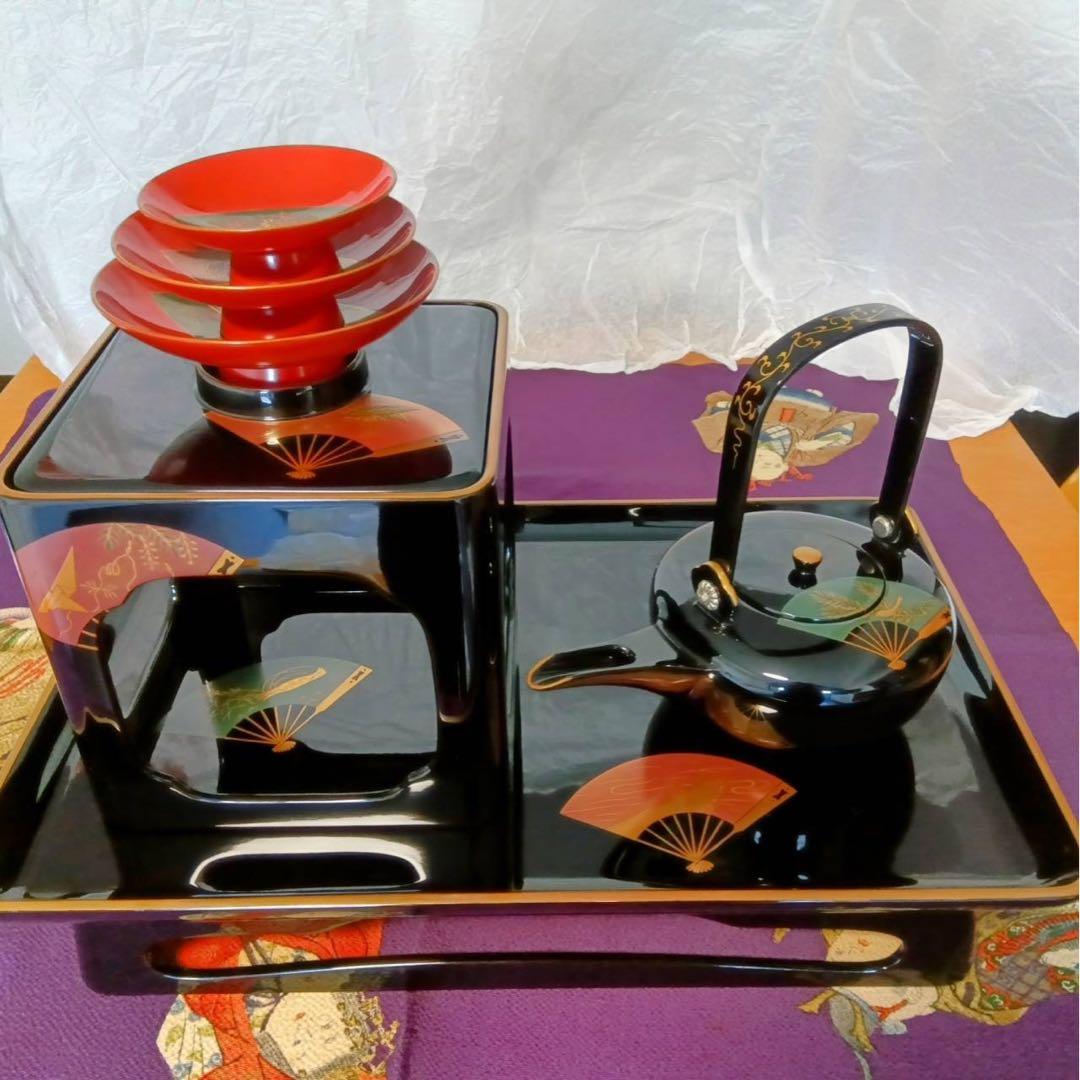 輪島塗　高級　漆器　扇面 ●屠蘇器　セット ●源氏香蒔絵　雪斉型お盆