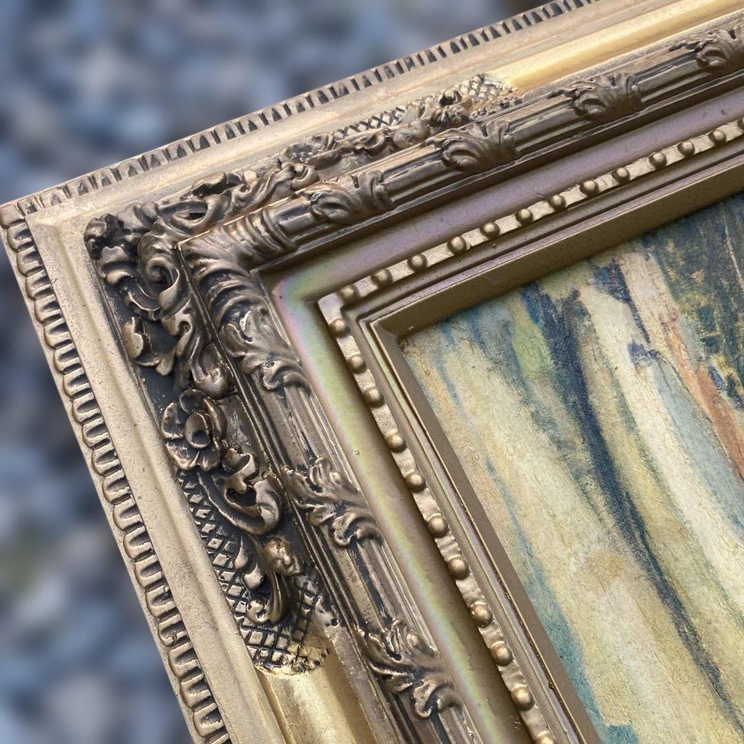 水辺の風景 油彩画 金色装飾額縁付き　アルジャントゥイユの橋　モネ　油絵　複製画