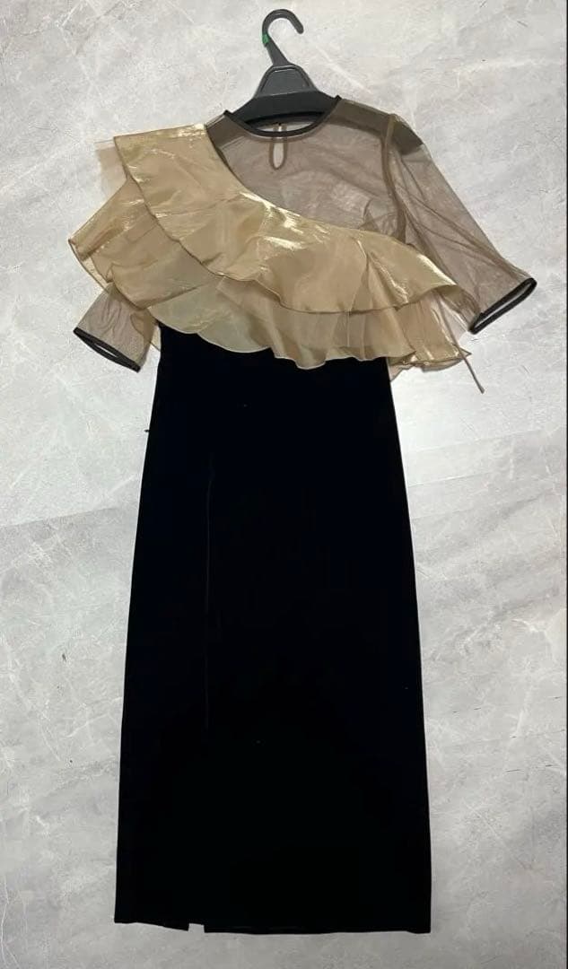 leja レジャ アシンメトリーティアードフリル3WAYベロアドレス S 新品